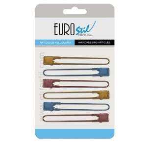 Pinza Peluqueria Curvada Metal 6 Unid Colores Metalizados 11.5cm Eurostil