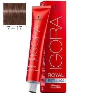 Tinte Igora Royal Metallics 7-17 Rubio Medio Ceniza Cobrizo 60ml