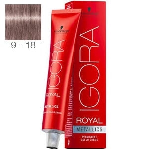 Tinte Igora Royal Metallics 9-18 Rubio Muy Claro Ceniza Rojo 60ml