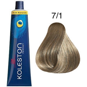 Tinte Koleston Perfect 7-1 Rubio Medio Ceniza Rich Naturals 60ml Wella