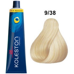 Tinte Koleston Perfect 9-38 Wella Rubio Muy Claro Dorado Perla Rich Naturals 60ml