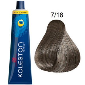 Tinte Koleston Perfect 7-18 Wella Rubio Medio Ceniza Perla Rich Naturals 60ml + Oxidante Welloxon 60ml